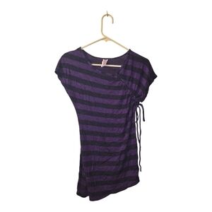 Chic Purple Striped Short Sleeve Top